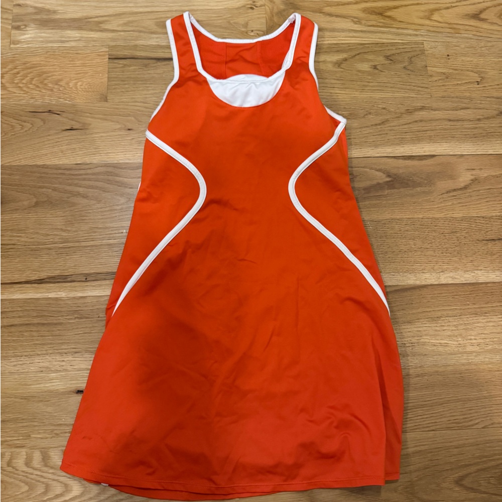 Orange and white tennis dress with built-in bra